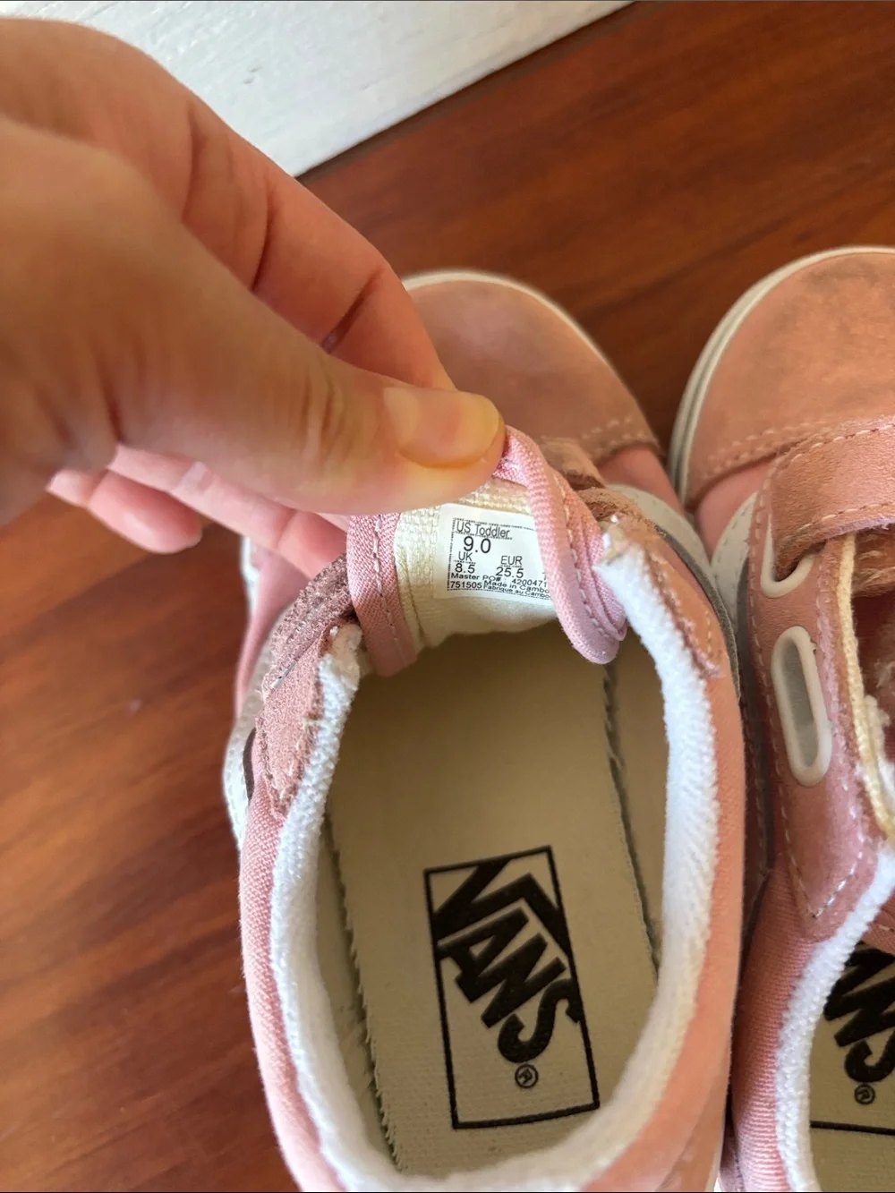 Vans Kids Pink Velcro Skate Sneakers with White Side Stripe